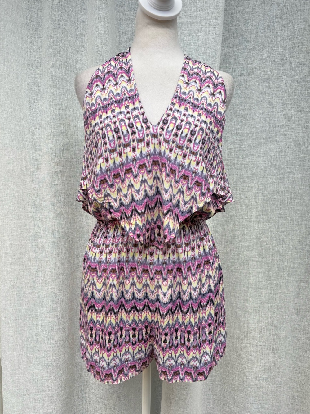 Victorias Secret yellow pink ethnic print halter neck open back romper